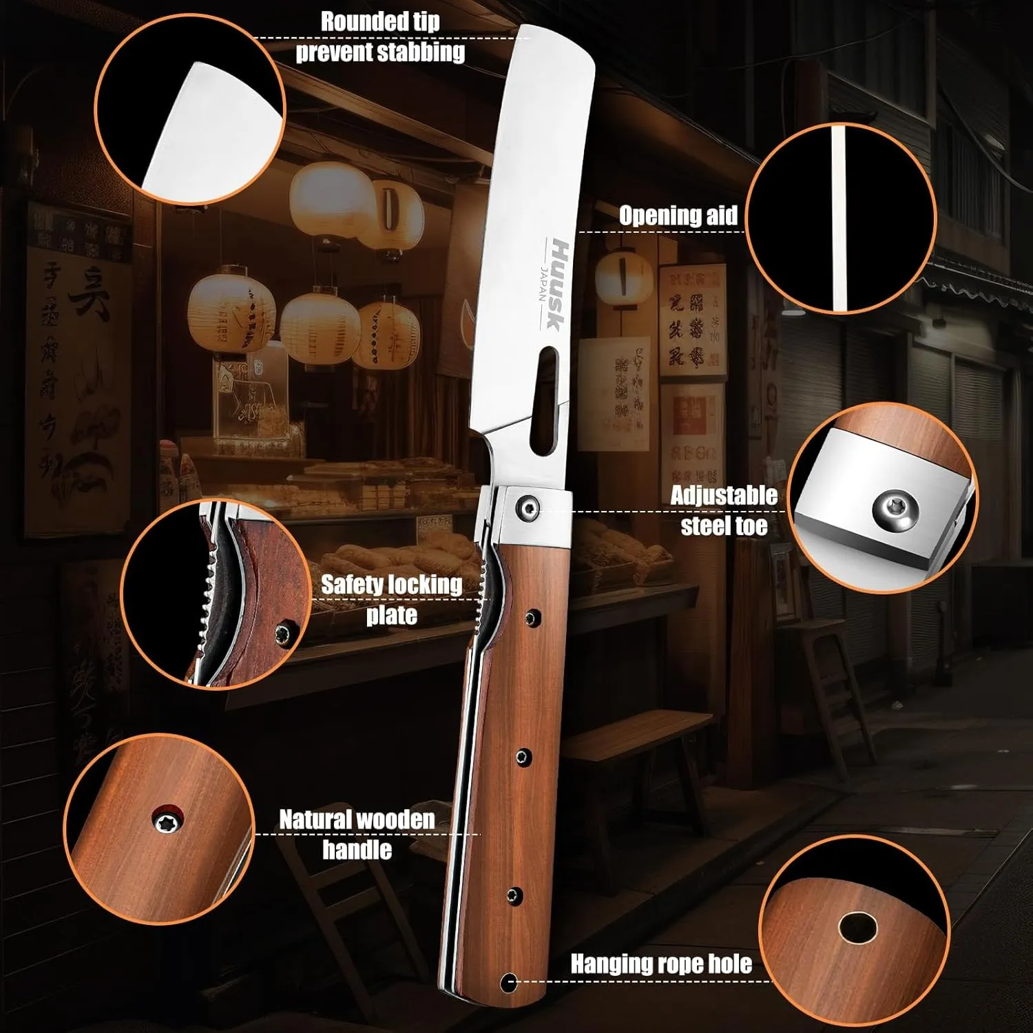 Huusk Japanese Folding Nakiri Knife - Pocket Chef Knife with 440C Stainless Steel Ultra Sharp Blade, Portable kitchen knife for BBQ Trip Outdoor, Gifts for Men