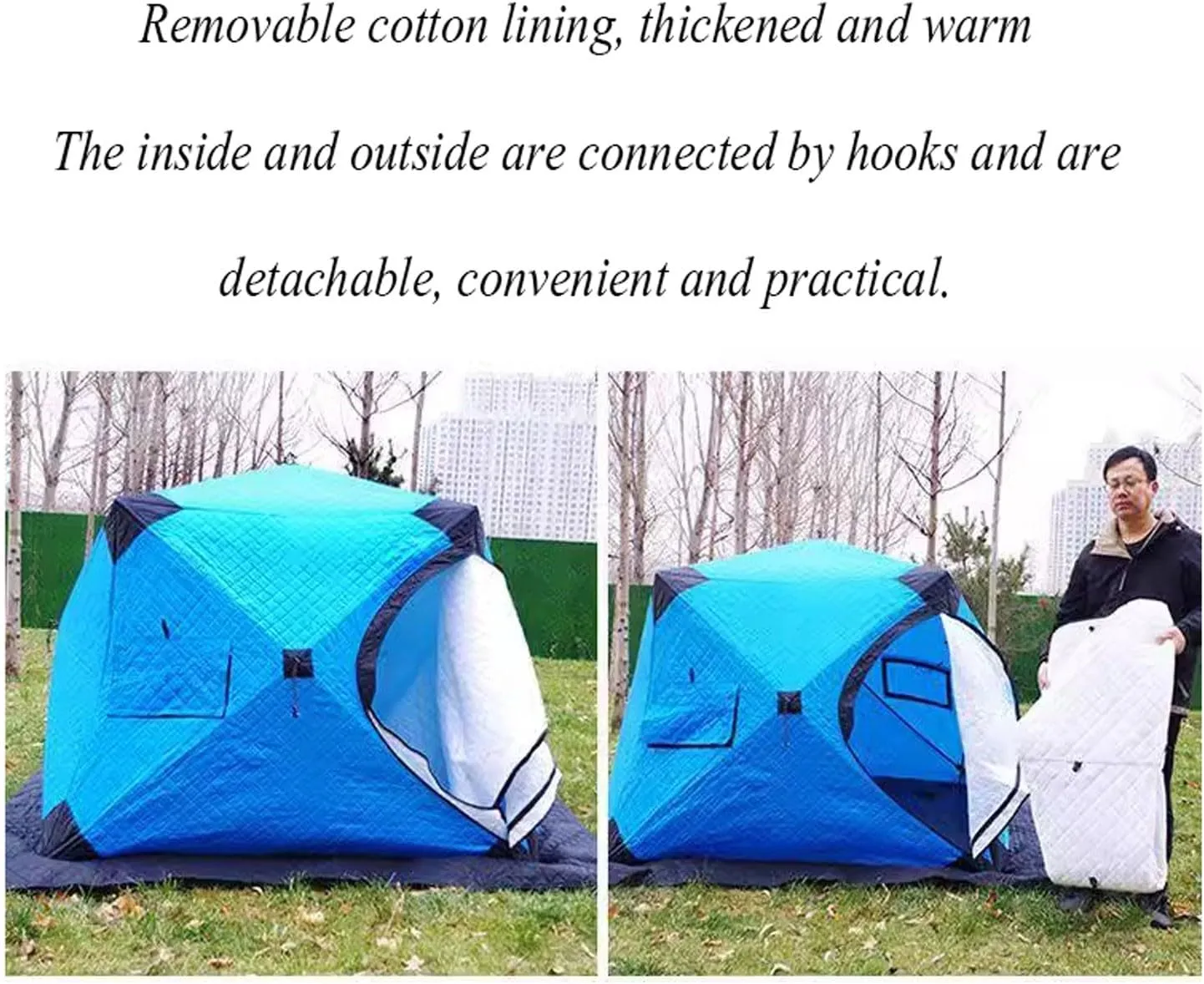 ice Fishing shelter Insulated Warm, Cold and Rainproof Quick-Open Winter Outdoor Ice Fishing Tent for 1-2 People(Color:1)