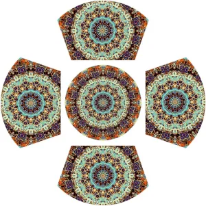 Indian Tribal Mandala PVC Placemats for Round Table Place Mats Set of 5 with Round Centerpiece Mat, Large Size Wedge Shape Placemats Washable Dining Table Placemats Heat Resistant Dining Table Mat