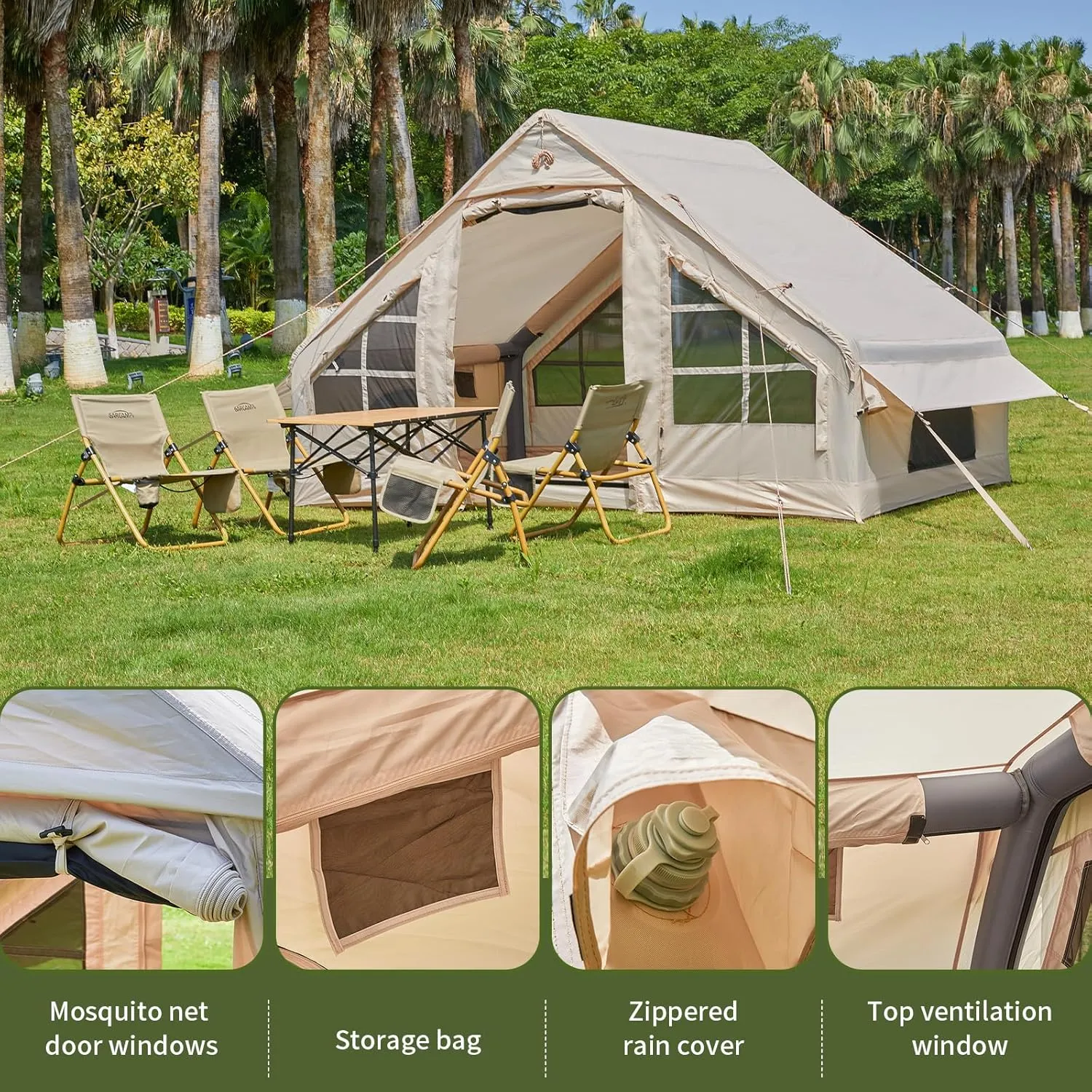 Inflatable Tent with Pump,4-6 Person Instant Glamping Camping Tents House, Easy Setup Blow Up Family Tents for 4 Seasons Waterproof Inflatable Tent for Camping with Mesh Windows.