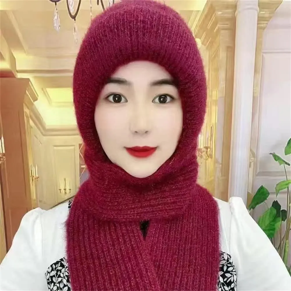 Integrated Ear Protection Windproof Cap Scarf, Knitting Thick Warm Ear Guard Hat, Hooded Scarf, Women Winter Knitted Hat (Brown Beige)