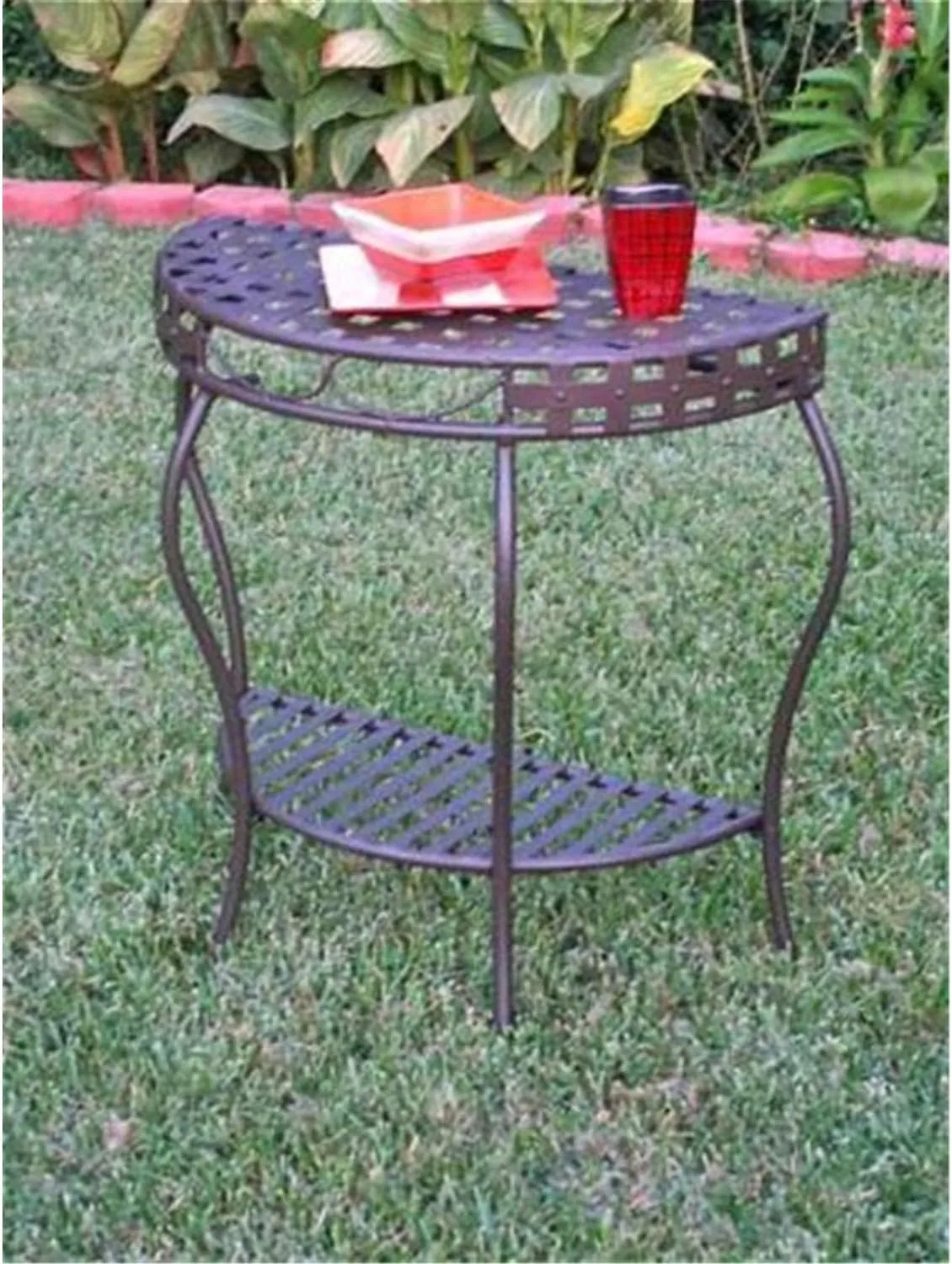 International Caravan Santa Fe Iron Nailhead 2-Tier Half Moon Table