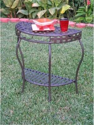 International Caravan Santa Fe Iron Nailhead 2-Tier Half Moon Table