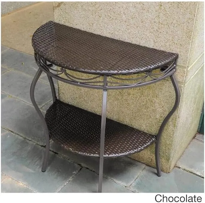 International Caravan Valencia Resin Wicker Outdoor Half-Moon Table Antique Black