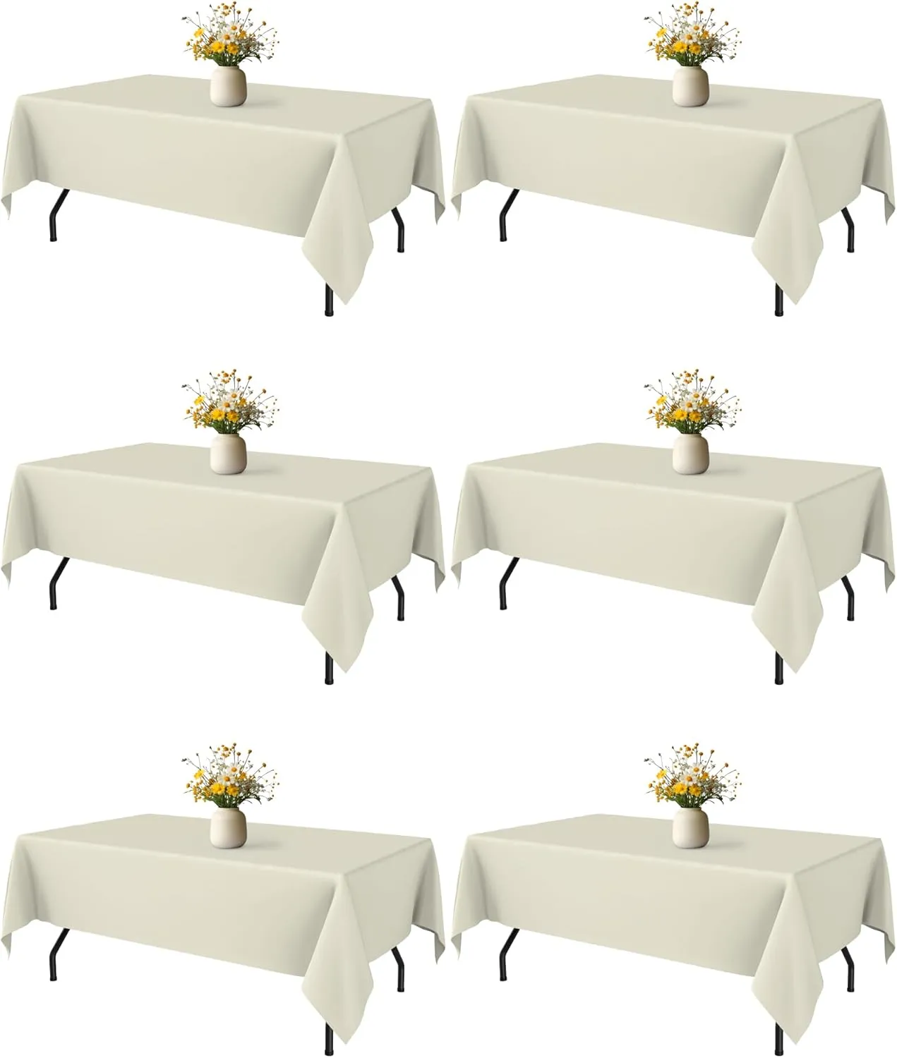 Ivory Fabric Rectangle Table Cloth - 6 Pack, 60" × 84" Washable Tablecloth for 5FT Tables, Wrinkle-Resistant & Heat-Proof Table Cover for Weddings, Dinners & Parties