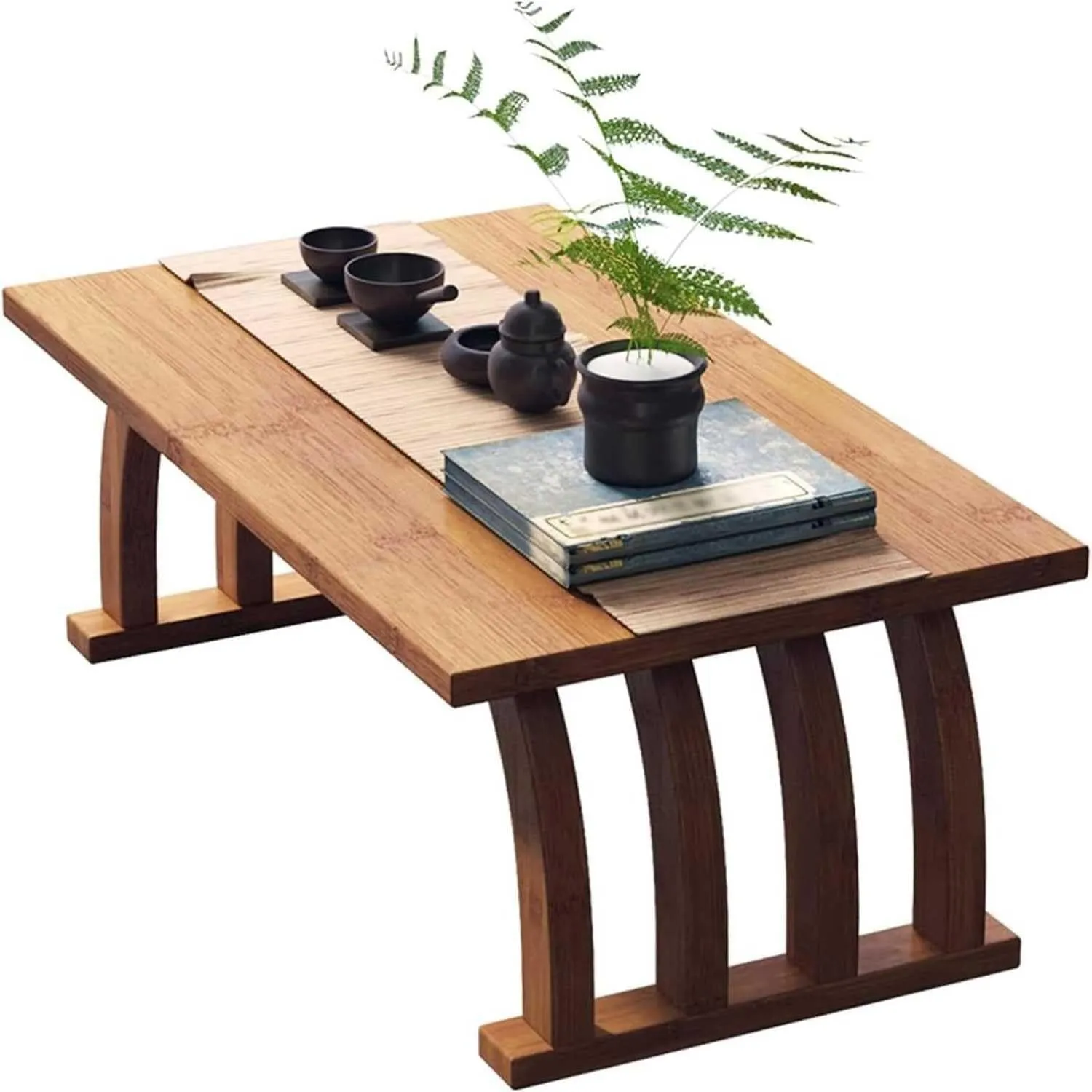 Japanese Style Solid Wood Low Coffee Table for Floor Sitting, Bamboo Laptop Desk, Serving Tray Dining Table, Foldable Meditation and Home Decoration(80cm)