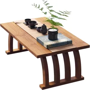 Japanese Style Solid Wood Low Coffee Table for Floor Sitting, Bamboo Laptop Desk, Serving Tray Dining Table, Foldable Meditation and Home Decoration(80cm)