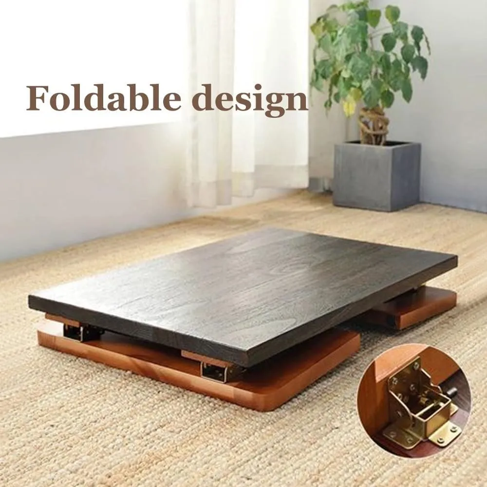 Japanese Wooden Floor Table with Foldable Legs Folding Desk Portable Low Coffee Table for Meditation & Home,Living Room