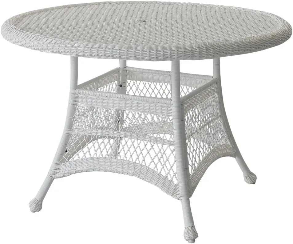 Jeco Wicker Round Dining Table, 44", White
