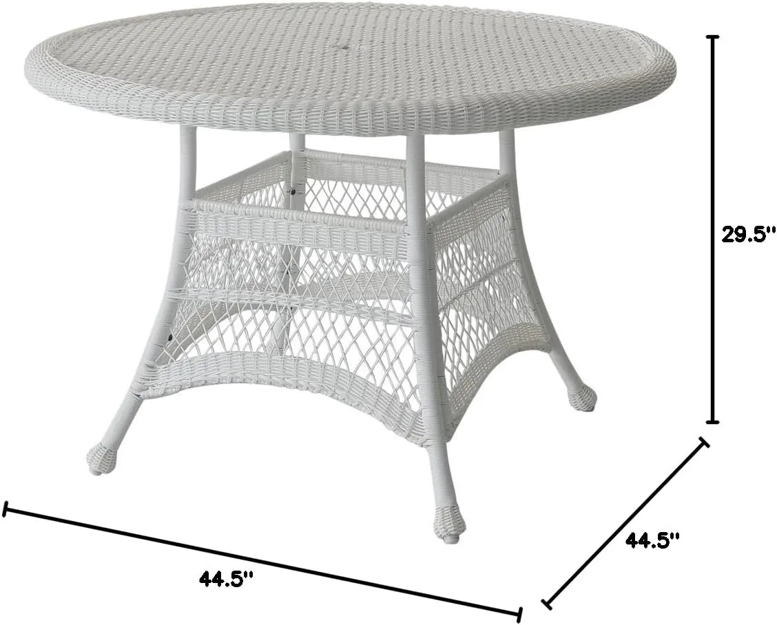 Jeco Wicker Round Dining Table, 44", White
