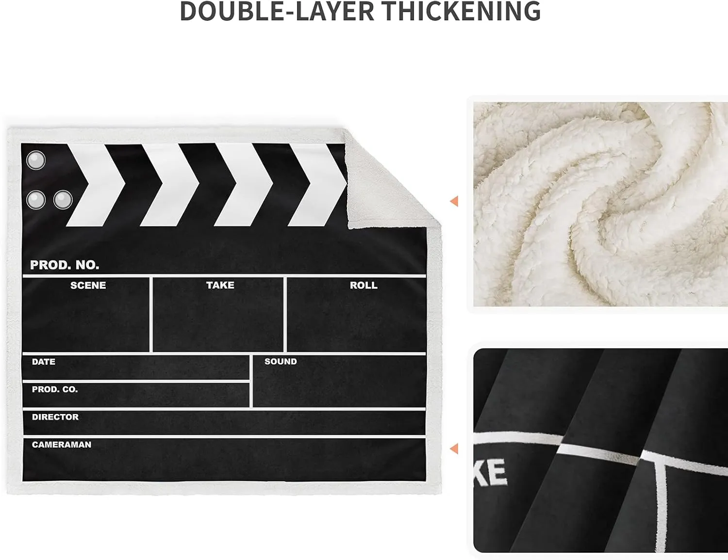 Jekeno Movie Clapboard Black Blanket Soft Warm Print Throw Blanket Ligtweight Durable Cozy for Movie Lover Adult Gift 50"x60"