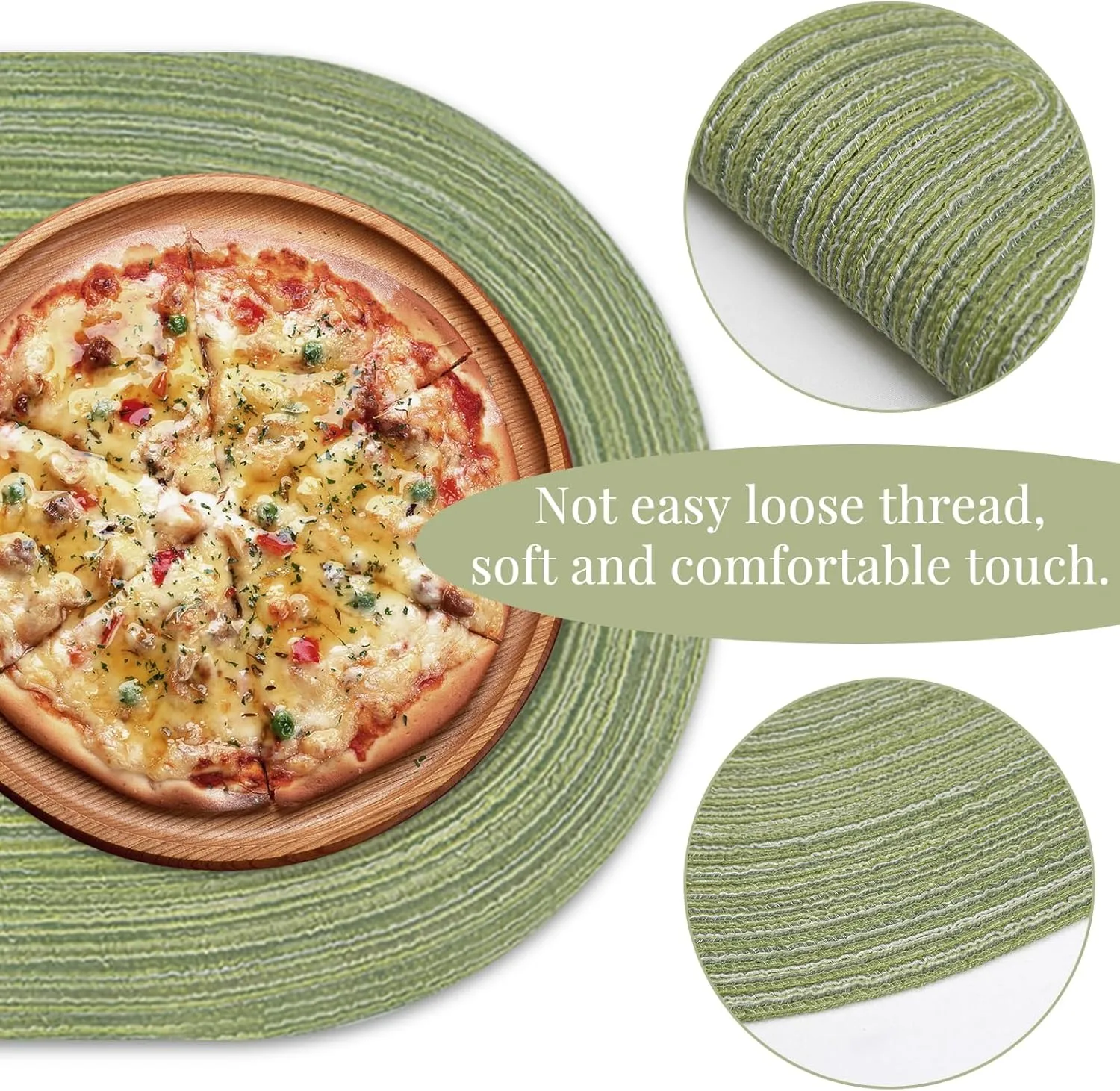 JeogYong Oval Placemats Set of 6 Washable Placemats Woven Placemats 14 x 20 Inch Oval Heat-Resistant Table Mats for Dining Tables, Indoor & Outdoor Decorations (Green)