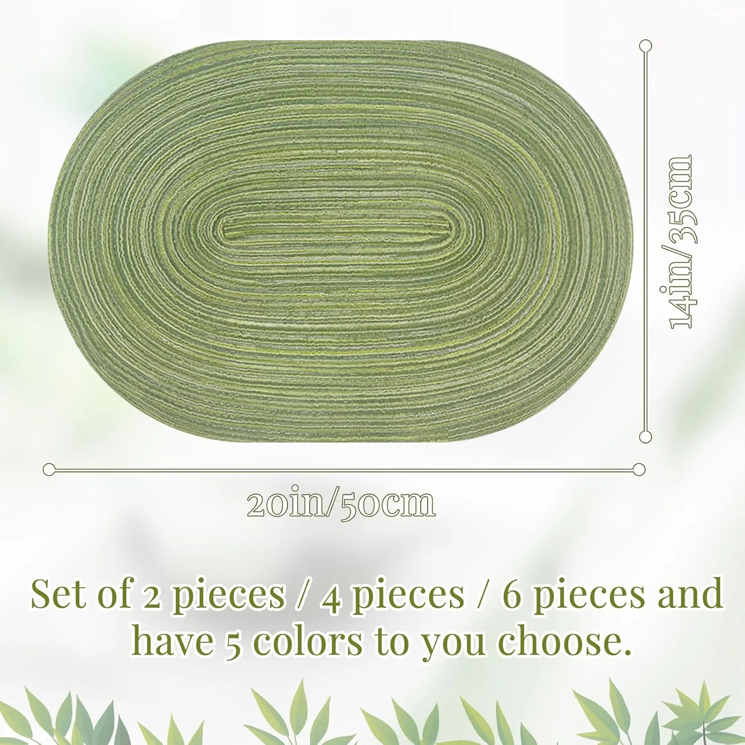 JeogYong Oval Placemats Set of 6 Washable Placemats Woven Placemats 14 x 20 Inch Oval Heat-Resistant Table Mats for Dining Tables, Indoor & Outdoor Decorations (Green)