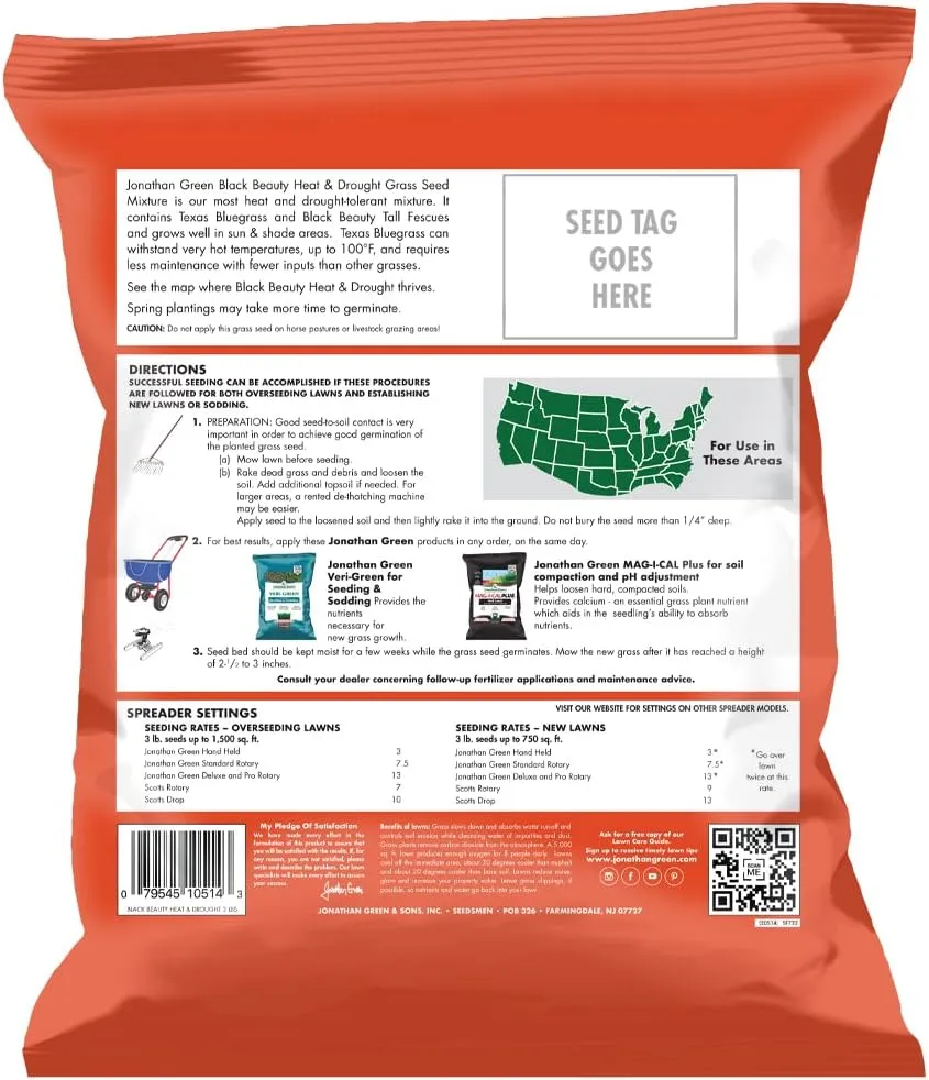 Jonathan Green (10514) Black Beauty Heat & Drought Resistant Grass Seed - Cool Season Lawn Seed (3 lb)