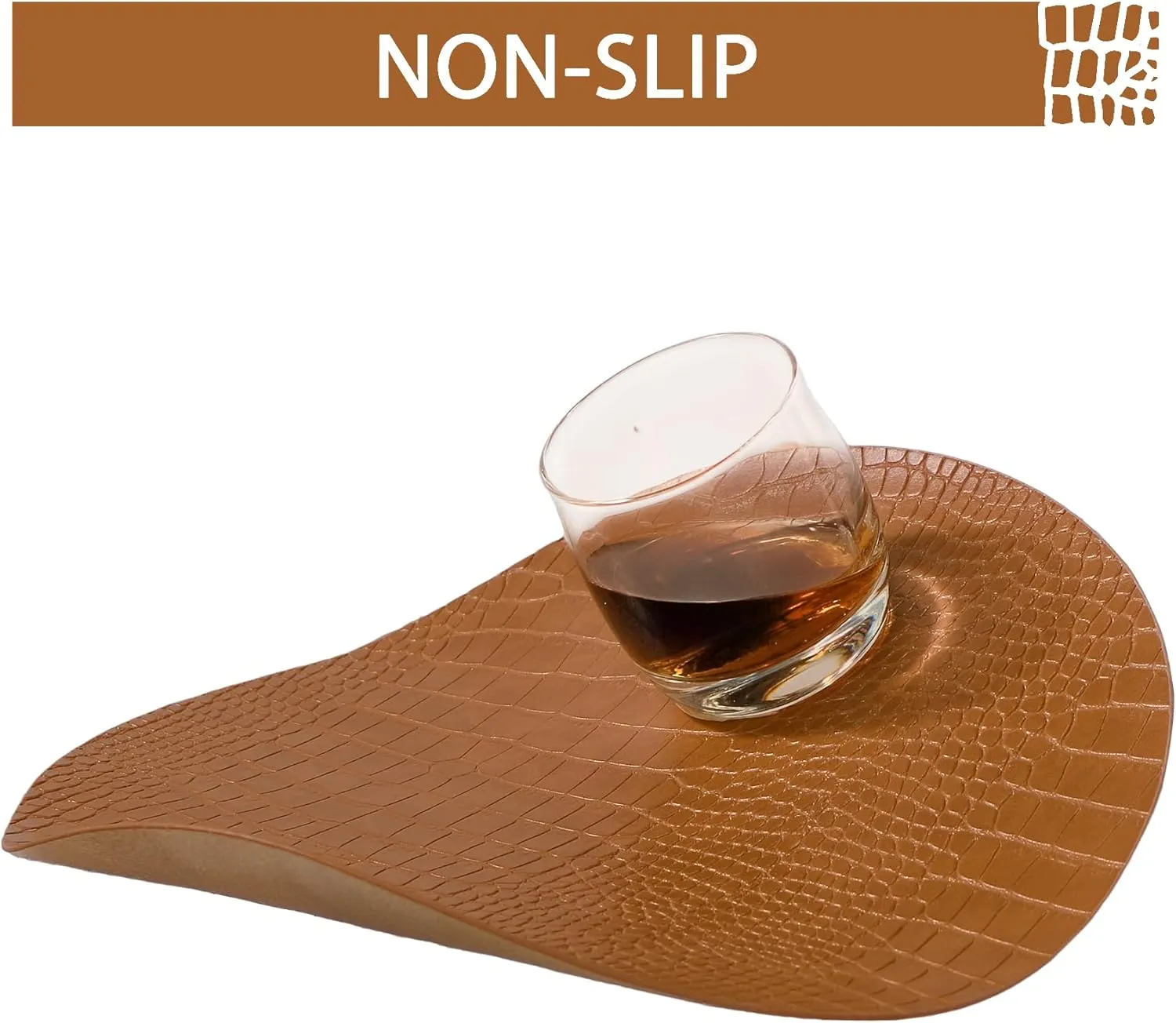 Jovono Round Leather Placemats for Round Tables Set of 6, Brown Place Mats and Coasters, Wipeable Waterproof Heat Resistant Table Mats Easy to Care for Indoor Decor 14 inch Diameter