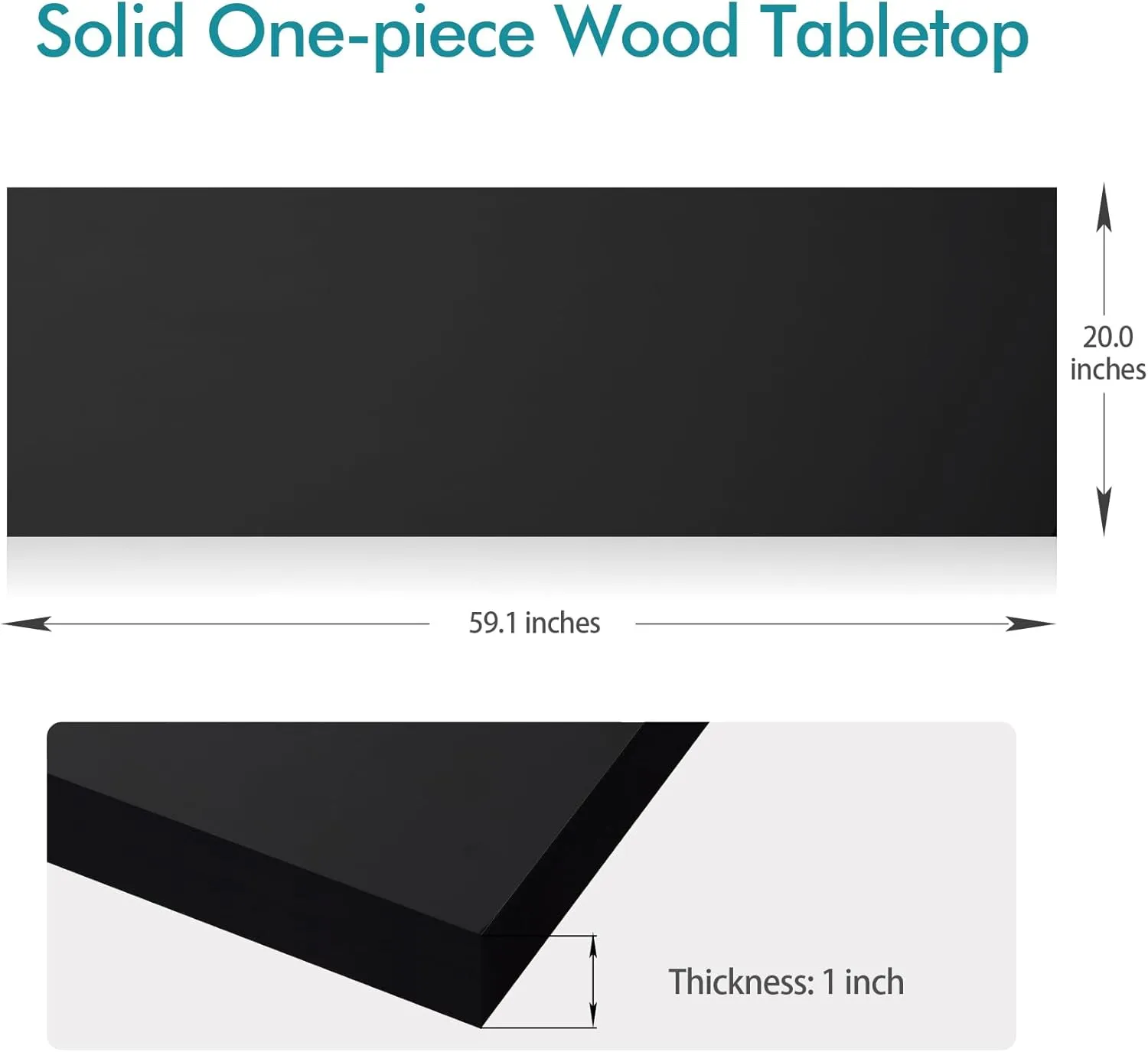 Kaboon 60x20 inches Tabletop, Solid One-Piece Desktop for Sit Stand Desk, Double Desks, L Desk DIY,Wood Countertop Home or Commercial Use,1 inch Thick, Black, 20" D x 59.1" W