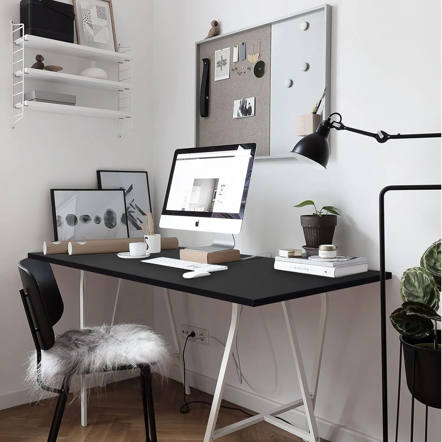 Kaboon 60x20 inches Tabletop, Solid One-Piece Desktop for Sit Stand Desk, Double Desks, L Desk DIY,Wood Countertop Home or Commercial Use,1 inch Thick, Black, 20" D x 59.1" W