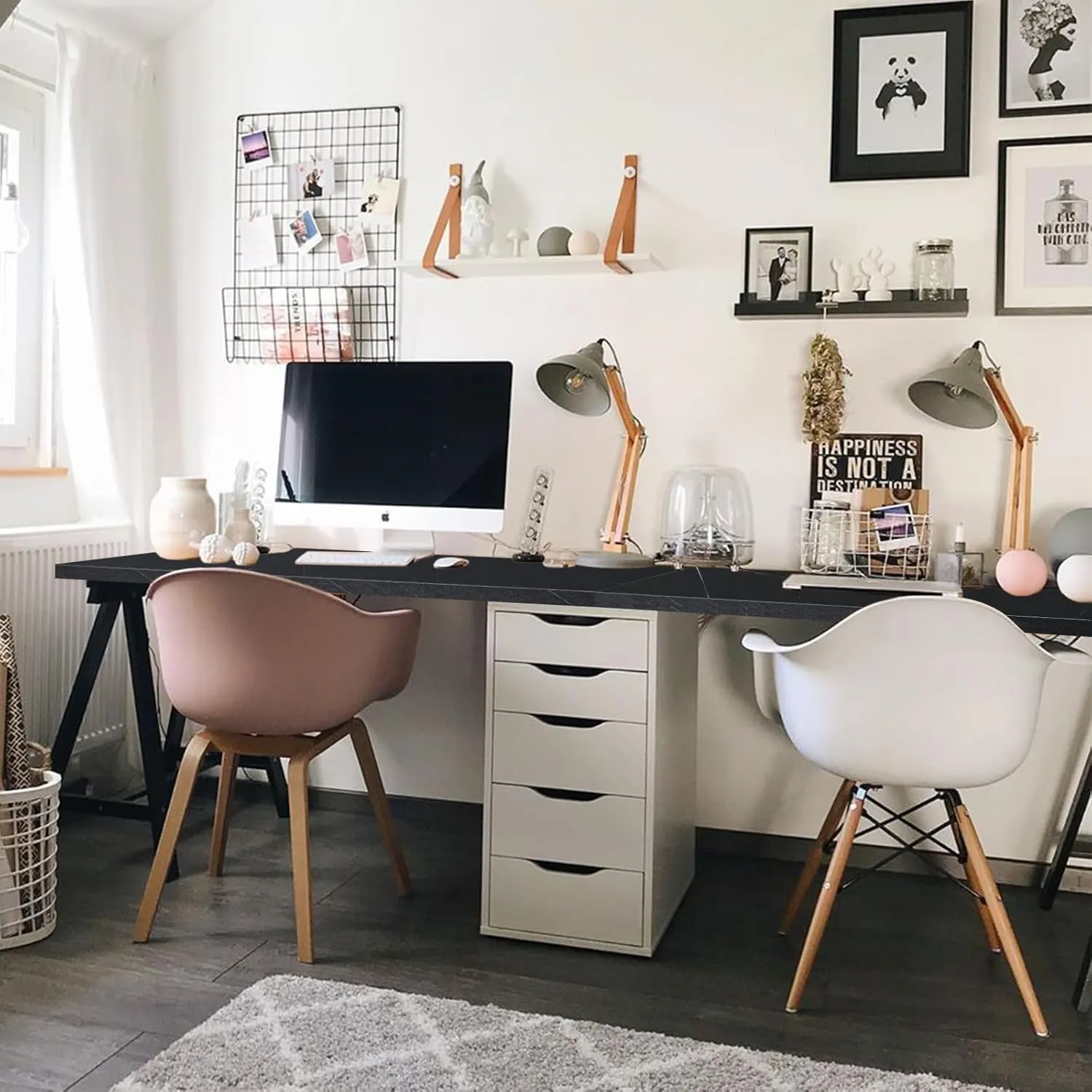 Kaboon 60x20 inches Tabletop, Solid One-Piece Desktop for Sit Stand Desk, Double Desks, L Desk DIY,Wood Countertop Home or Commercial Use,1 inch Thick, Cloud Atlas/Black Marble, 20" D x 59.1" W