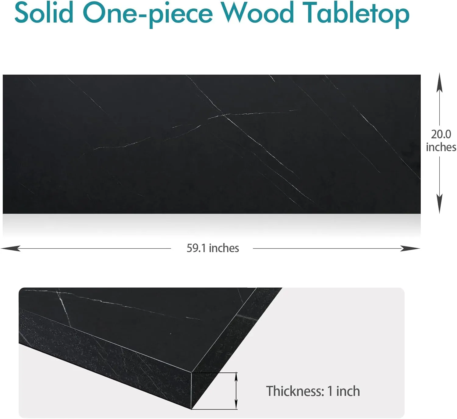Kaboon 60x20 inches Tabletop, Solid One-Piece Desktop for Sit Stand Desk, Double Desks, L Desk DIY,Wood Countertop Home or Commercial Use,1 inch Thick, Cloud Atlas/Black Marble, 20" D x 59.1" W
