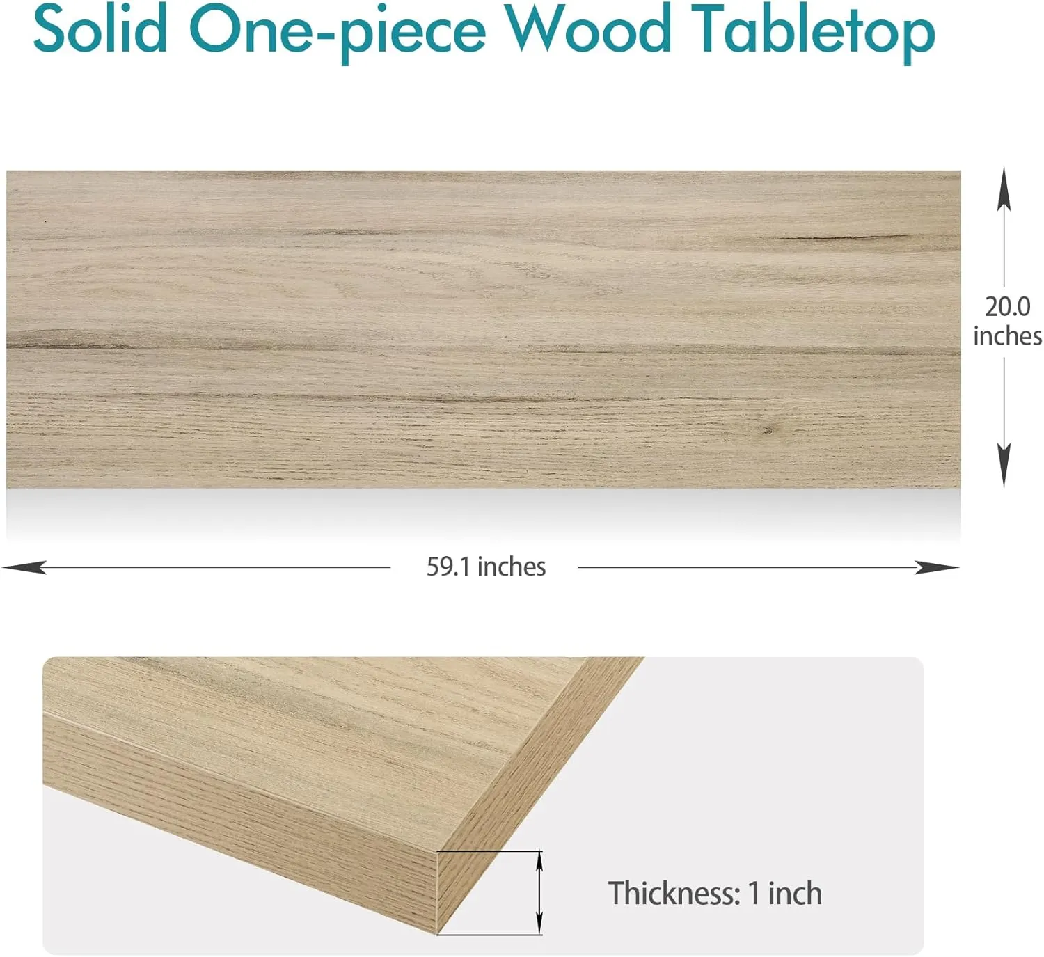 Kaboon 60x20 inches Tabletop, Solid One-Piece Desktop for Sit Stand Desk, Double Desks, L Desk DIY,Wood Countertop Home or Commercial Use,1 inch Thick, Light Oak, 20" D x 59.1" W