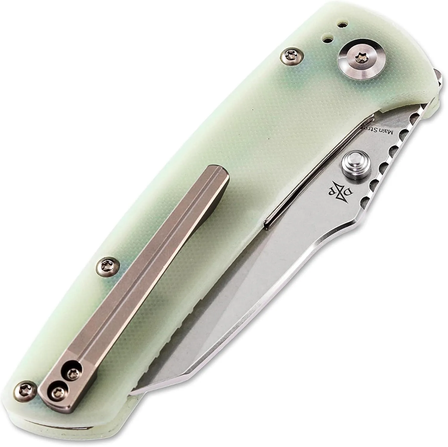 KANSEPT Mian Street Folding Pocket Knife 7.92in Liner Lock Folding Pocket Knives Liner Lock with 3.36in Stonewashed 154CM Blade and Jade G10 Handle for Outdoor, Tactical, Survival T1015B1