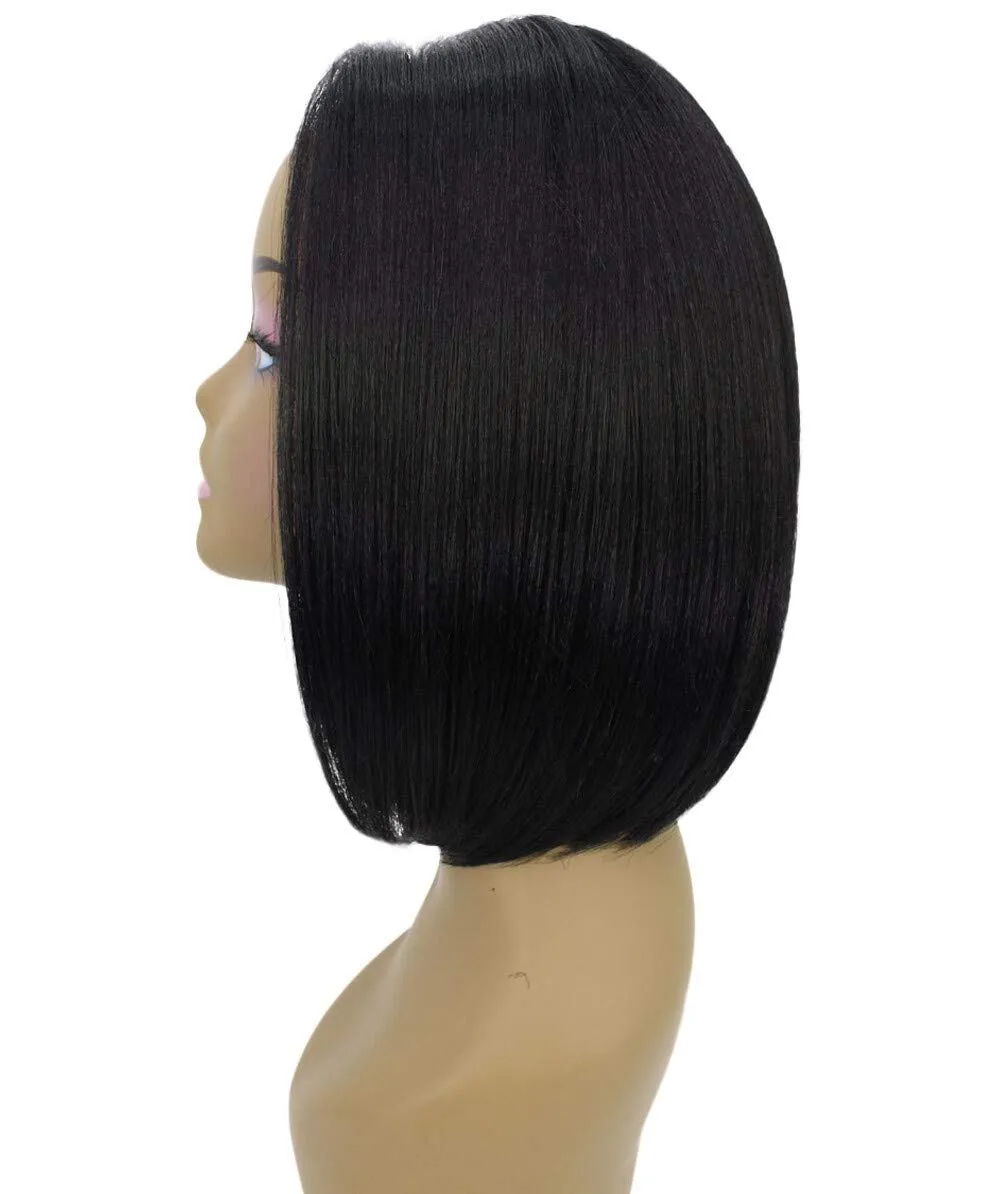 Keda Straight 9.5 Inch Long 4X4 Hand-Tied Lace Front Wig, Heat Resistant Fiber, 20  Shades of Natural, Dip Dyed, & Blended Colors (#1 - Black)