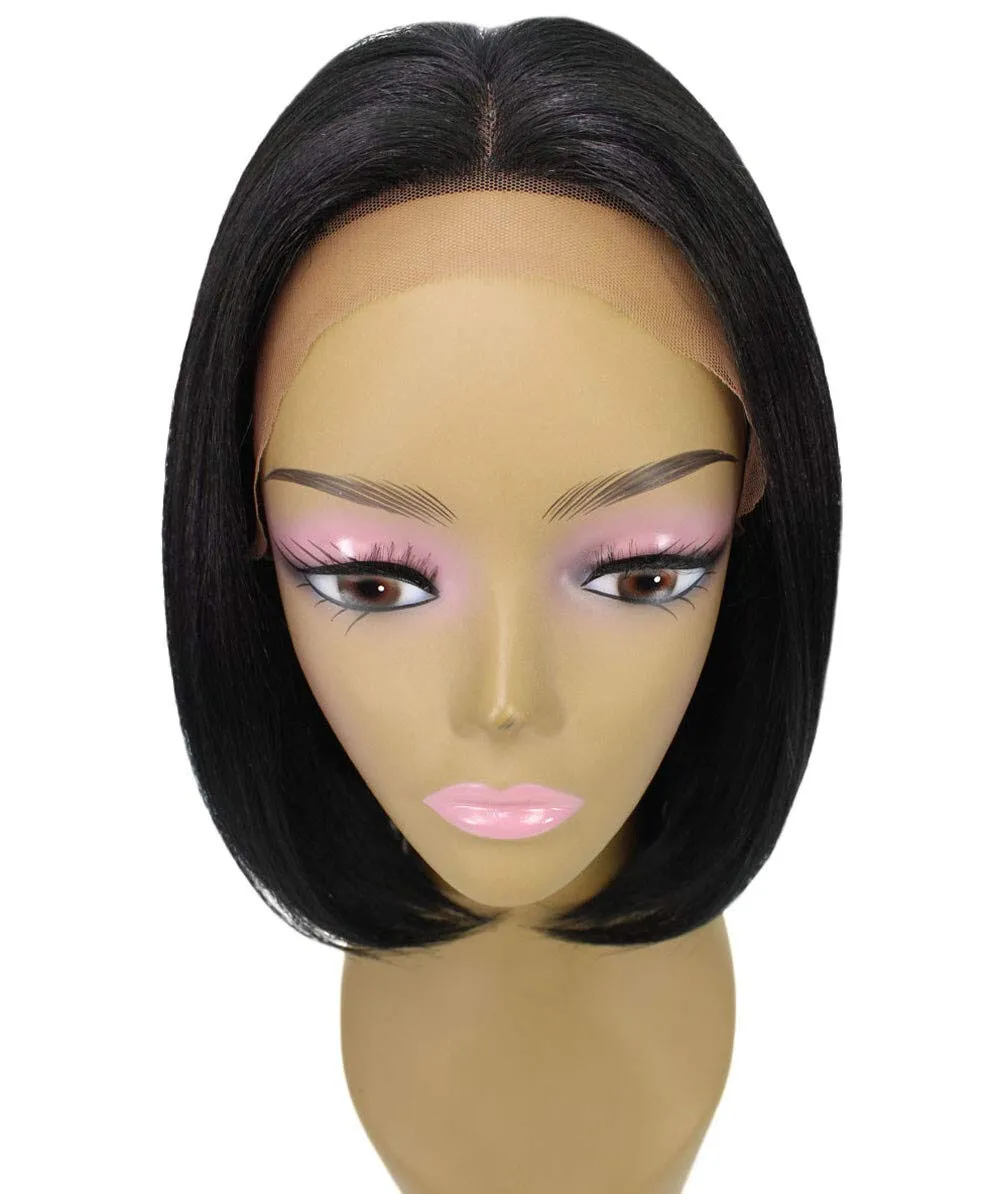 Keda Straight 9.5 Inch Long 4X4 Hand-Tied Lace Front Wig, Heat Resistant Fiber, 20  Shades of Natural, Dip Dyed, & Blended Colors (#1 - Black)