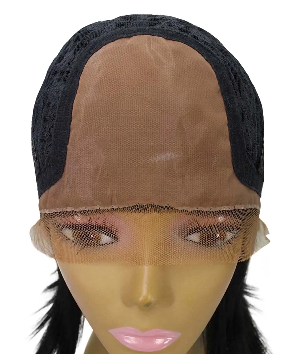 Keda Straight 9.5 Inch Long 4X4 Hand-Tied Lace Front Wig, Heat Resistant Fiber, 20  Shades of Natural, Dip Dyed, & Blended Colors (#1 - Black)