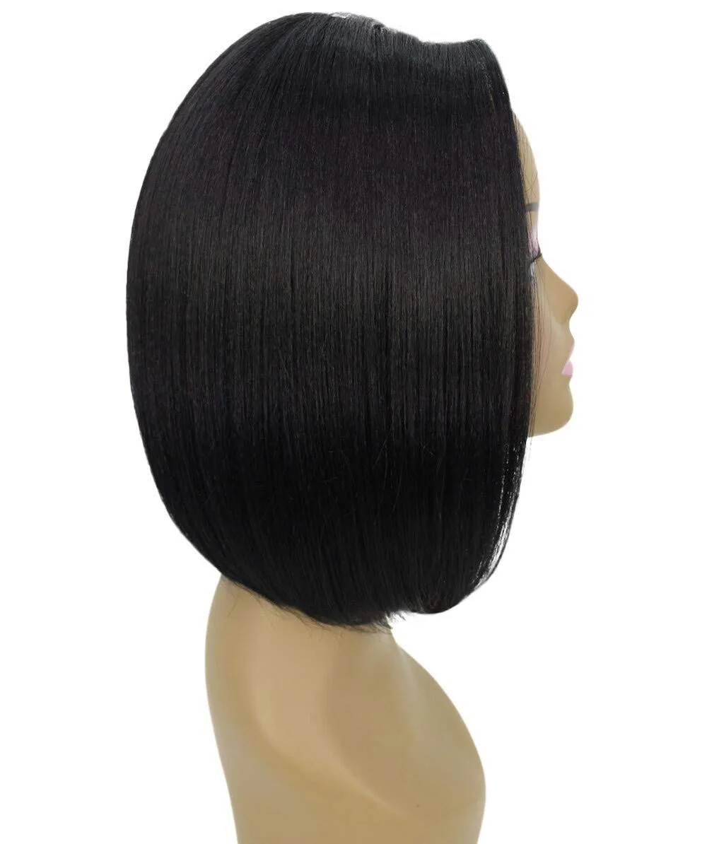 Keda Straight 9.5 Inch Long 4X4 Hand-Tied Lace Front Wig, Heat Resistant Fiber, 20  Shades of Natural, Dip Dyed, & Blended Colors (#1 - Black)