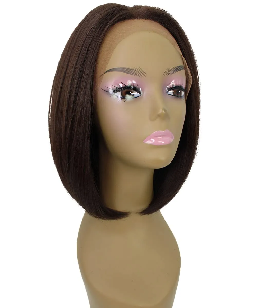 Keda Straight 9.5 Inch Long 4X4 Hand-Tied Lace Front Wig, Heat Resistant Fiber, 20  Shades of Natural, Dip Dyed, & Blended Colors (#4 - Medium Brown)