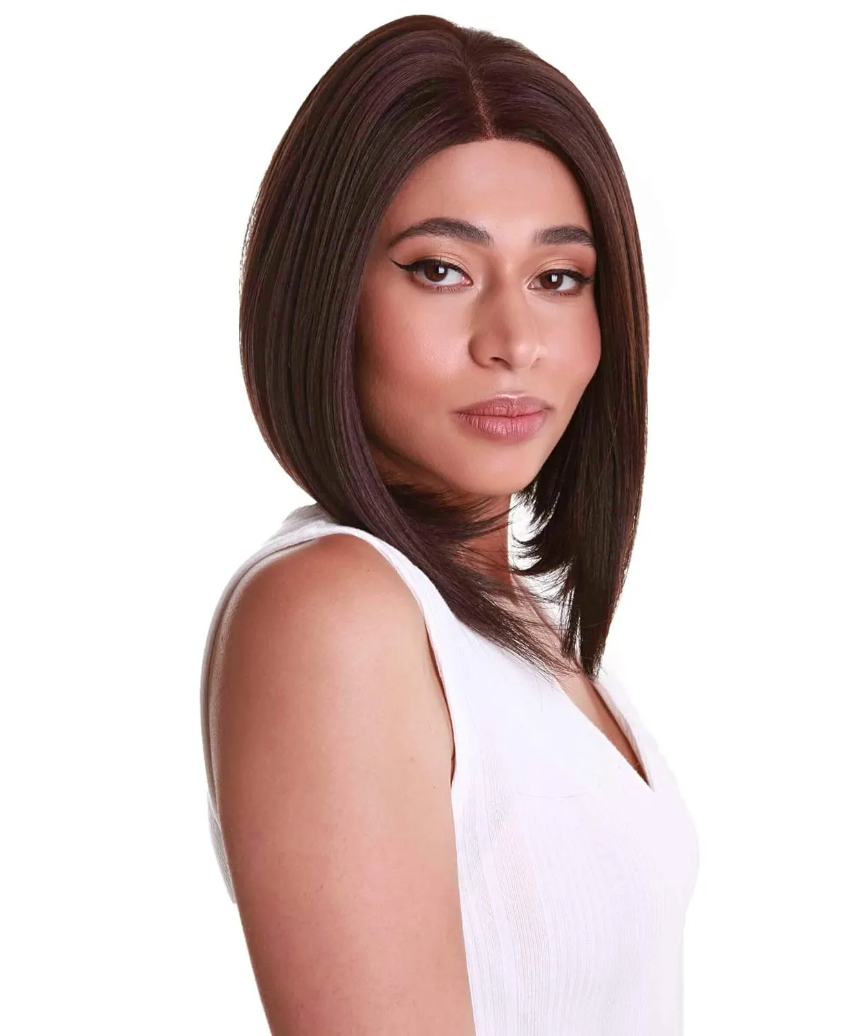Keda Straight 9.5 Inch Long 4X4 Hand-Tied Lace Front Wig, Heat Resistant Fiber, 20  Shades of Natural, Dip Dyed, & Blended Colors (#4 - Medium Brown)