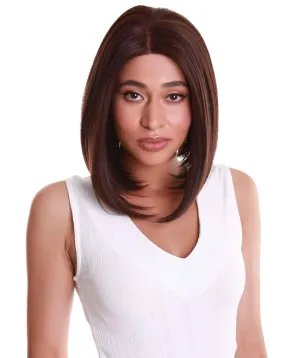 Keda Straight 9.5 Inch Long 4X4 Hand-Tied Lace Front Wig, Heat Resistant Fiber, 20  Shades of Natural, Dip Dyed, & Blended Colors (#4 - Medium Brown)