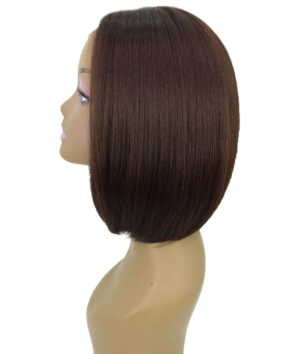 Keda Straight 9.5 Inch Long 4X4 Hand-Tied Lace Front Wig, Heat Resistant Fiber, 20  Shades of Natural, Dip Dyed, & Blended Colors (#4 - Medium Brown)