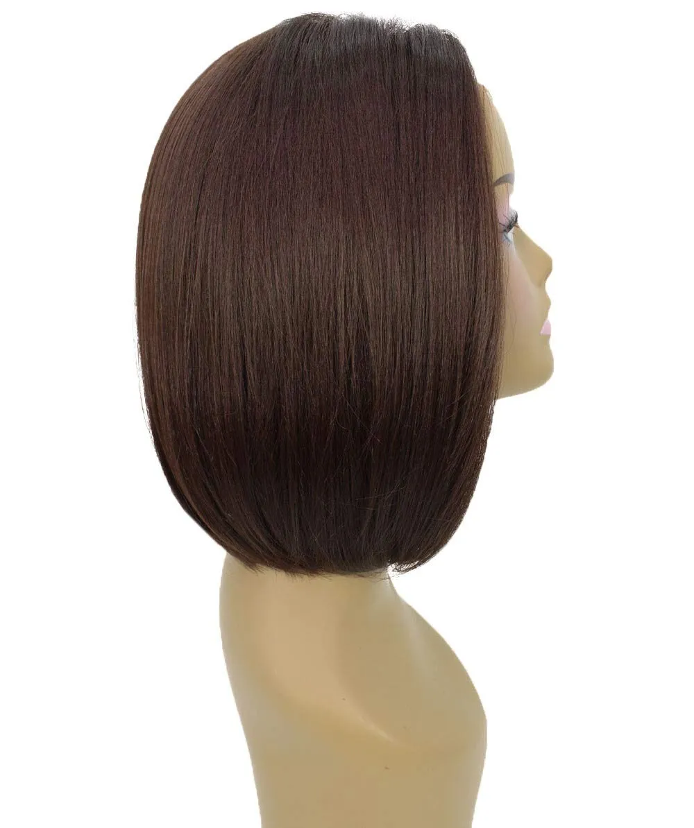 Keda Straight 9.5 Inch Long 4X4 Hand-Tied Lace Front Wig, Heat Resistant Fiber, 20  Shades of Natural, Dip Dyed, & Blended Colors (#4 - Medium Brown)