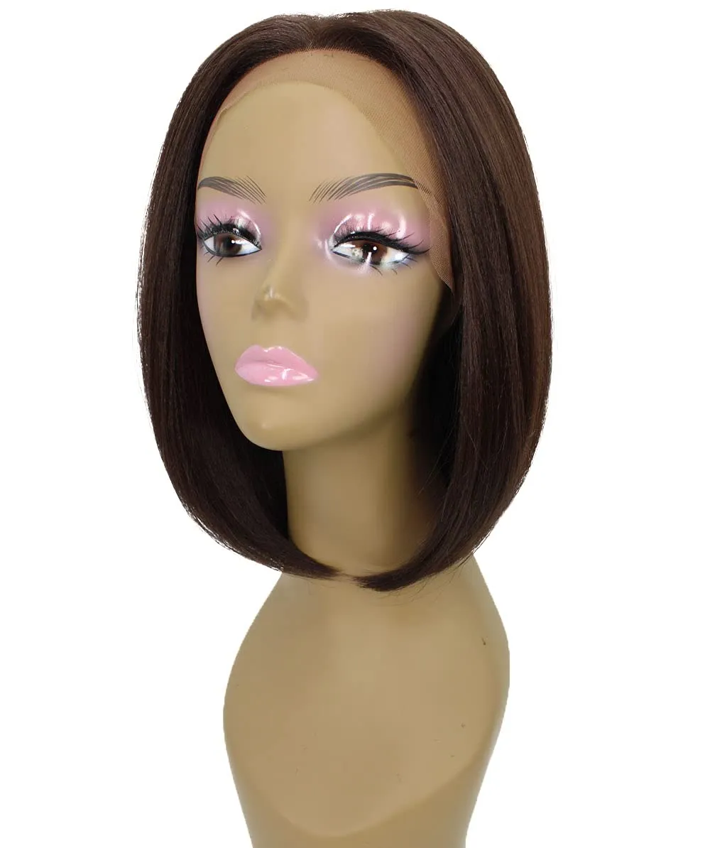 Keda Straight 9.5 Inch Long 4X4 Hand-Tied Lace Front Wig, Heat Resistant Fiber, 20  Shades of Natural, Dip Dyed, & Blended Colors (#4 - Medium Brown)
