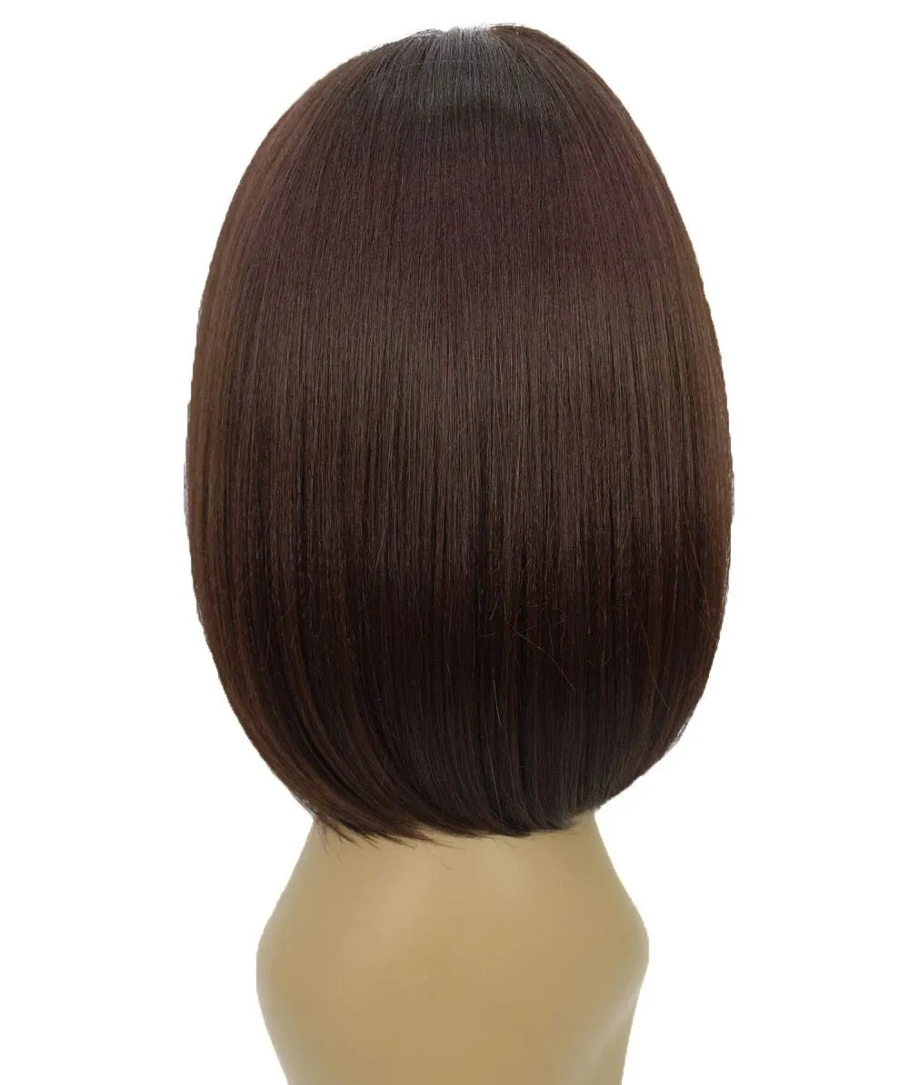 Keda Straight 9.5 Inch Long 4X4 Hand-Tied Lace Front Wig, Heat Resistant Fiber, 20  Shades of Natural, Dip Dyed, & Blended Colors (#4 - Medium Brown)