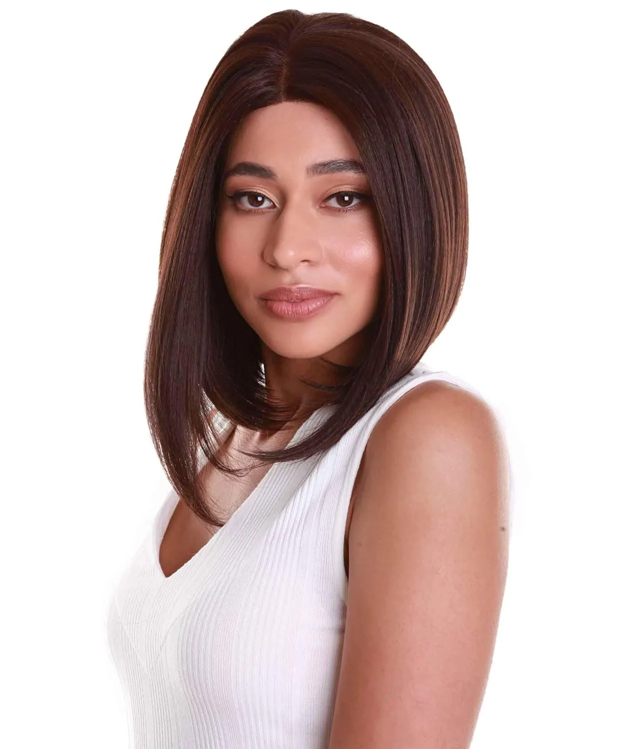 Keda Straight 9.5 Inch Long 4X4 Hand-Tied Lace Front Wig, Heat Resistant Fiber, 20  Shades of Natural, Dip Dyed, & Blended Colors (#4 - Medium Brown)