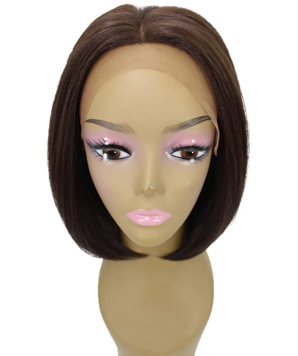 Keda Straight 9.5 Inch Long 4X4 Hand-Tied Lace Front Wig, Heat Resistant Fiber, 20  Shades of Natural, Dip Dyed, & Blended Colors (#4 - Medium Brown)