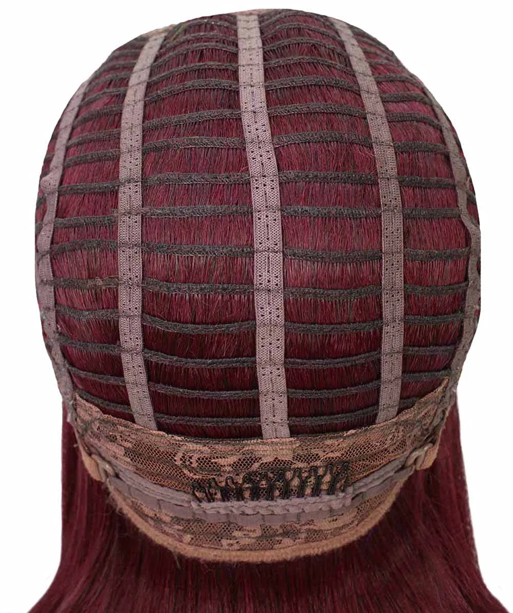 Keda Straight 9.5 Inch Long 4X4 Hand-Tied Lace Front Wig, Heat Resistant Fiber, 20  Shades of Natural, Dip Dyed, & Blended Colors (#530 - Deep Red)