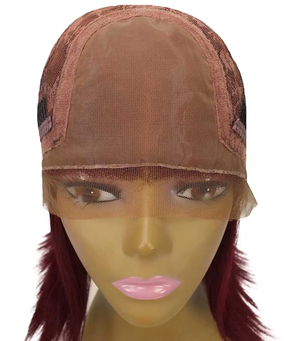 Keda Straight 9.5 Inch Long 4X4 Hand-Tied Lace Front Wig, Heat Resistant Fiber, 20  Shades of Natural, Dip Dyed, & Blended Colors (#530 - Deep Red)