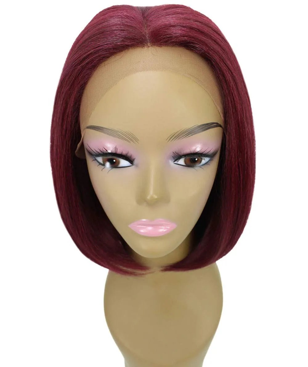 Keda Straight 9.5 Inch Long 4X4 Hand-Tied Lace Front Wig, Heat Resistant Fiber, 20  Shades of Natural, Dip Dyed, & Blended Colors (#530 - Deep Red)