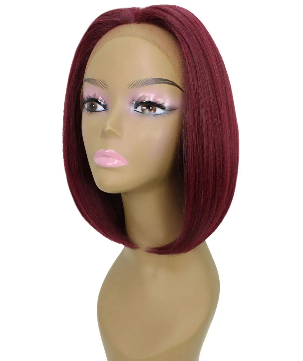 Keda Straight 9.5 Inch Long 4X4 Hand-Tied Lace Front Wig, Heat Resistant Fiber, 20  Shades of Natural, Dip Dyed, & Blended Colors (#530 - Deep Red)
