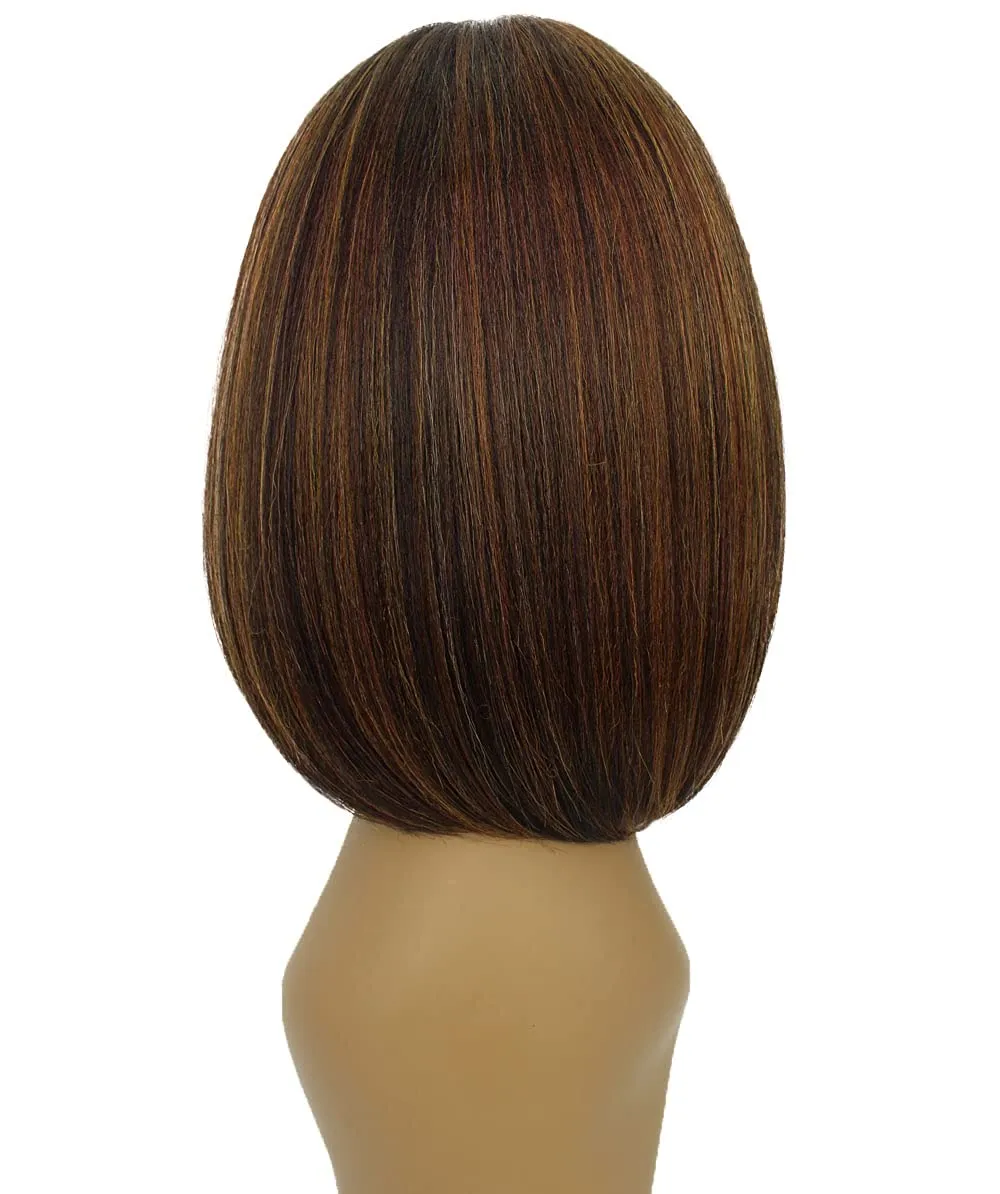 Keda Straight 9.5 Inch Long 4X4 Hand-Tied Lace Front Wig, Heat Resistant Fiber, 20  Shades of Natural, Dip Dyed, & Blended Colors (#BX232 - Caramel Brown Blend)