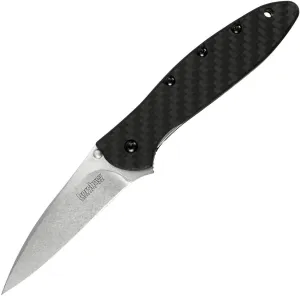 Kershaw Leek Carbon Fiber (1660CF); Pocket Knife with 3 Stonewashed CPM 154 Steel Blade, Black Carbon Fiber Handle, SpeedSafe Assisted Opening, Frame Lock, Tip Lock and Reversible Pocketclip; 2.3 OZ