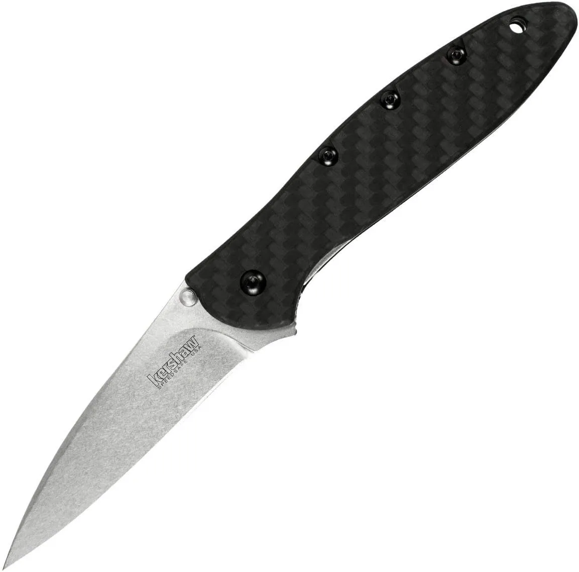 Kershaw Leek Carbon Fiber (1660CF); Pocket Knife with 3 Stonewashed CPM 154 Steel Blade, Black Carbon Fiber Handle, SpeedSafe Assisted Opening, Frame Lock, Tip Lock and Reversible Pocketclip; 2.3 OZ