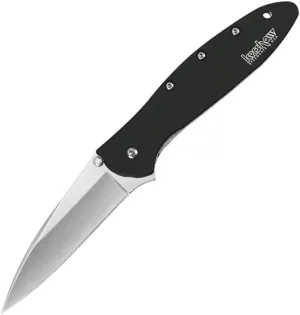 Kershaw Leek, Stonewashed Pocket Knife (1660SWBLK) 3 Stonewashed High-Performance Sandvik 14C28N Steel Blade, Black Anodized Aluminum Handle, SpeedSafe Assisted Opening, Liner and Tip Lock; 2.4 OZ