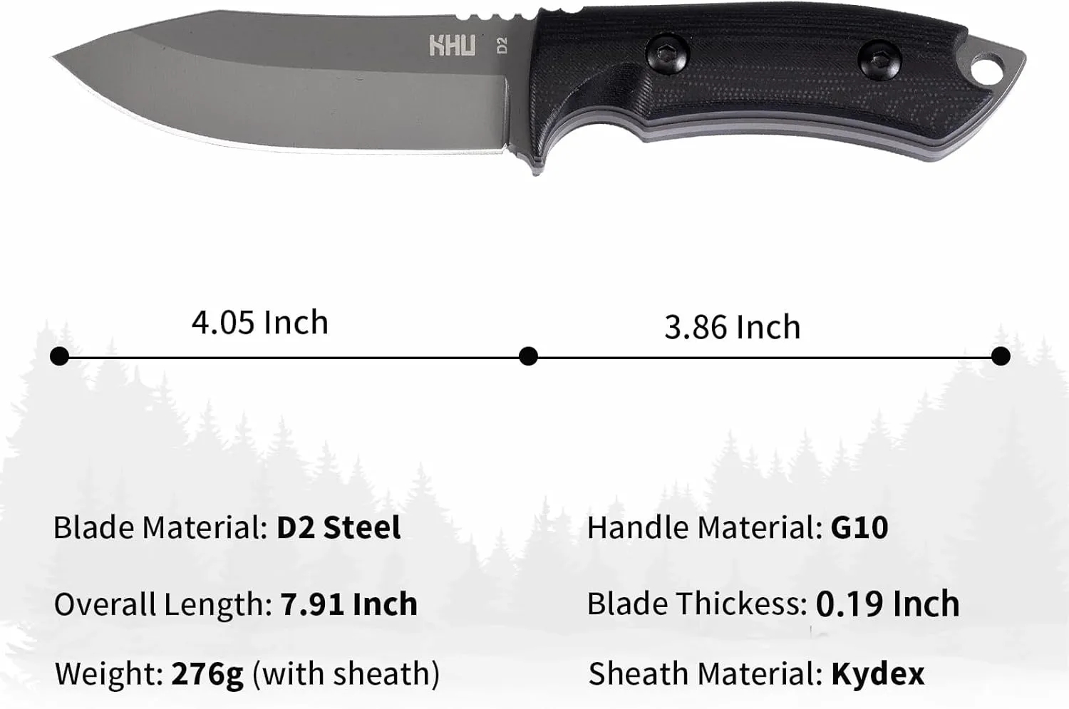 KHU Fixed Blade Knife Tactical, Hunting Knife Survival D2 Steel G10 Handle, Outdoor Hunting Camping Accessories Camping Gear With Kydex Sheath