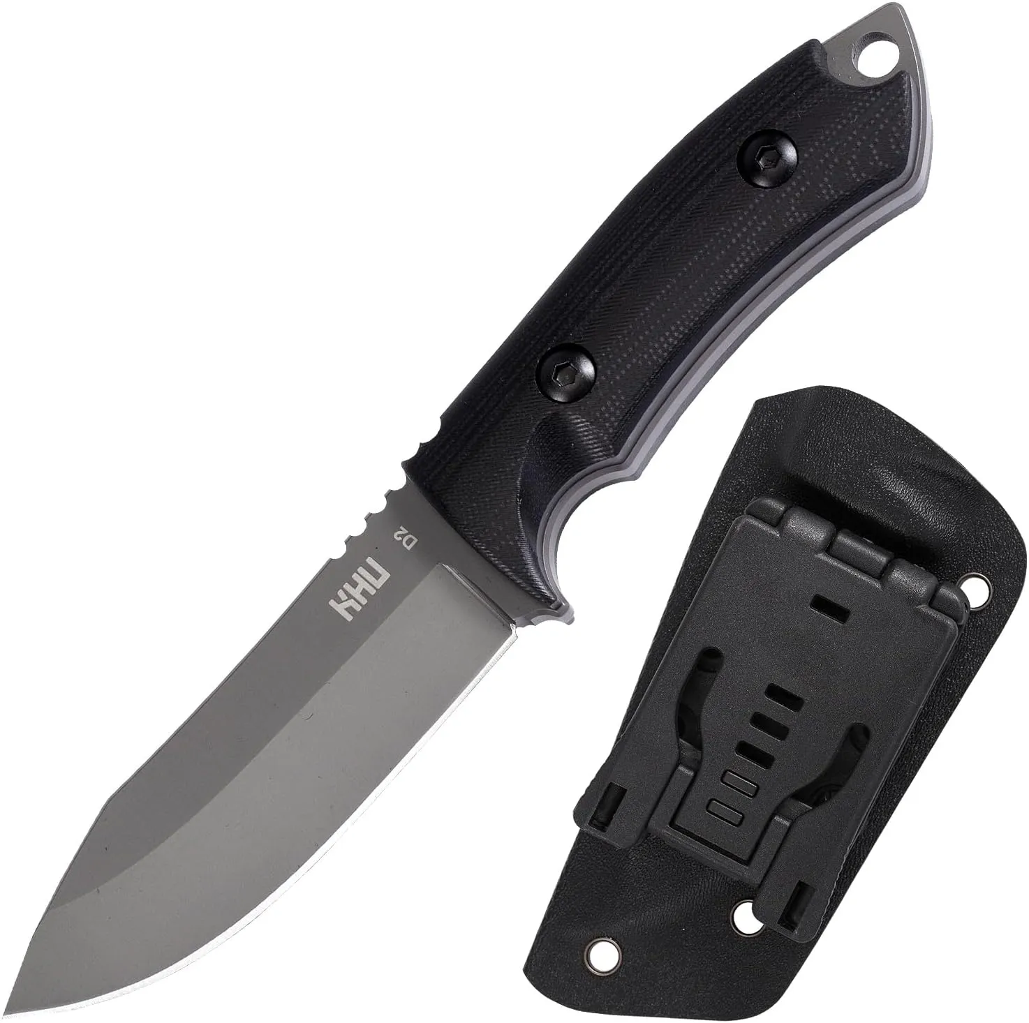 KHU Fixed Blade Knife Tactical, Hunting Knife Survival D2 Steel G10 Handle, Outdoor Hunting Camping Accessories Camping Gear With Kydex Sheath