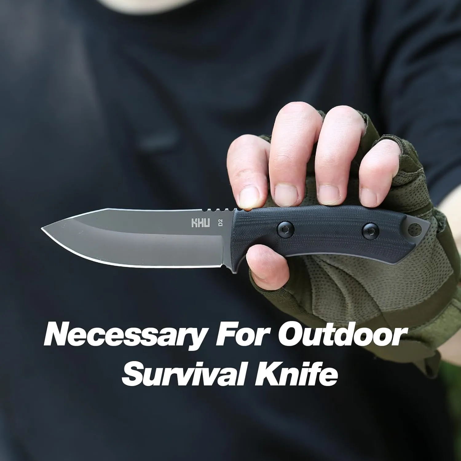 KHU Fixed Blade Knife Tactical, Hunting Knife Survival D2 Steel G10 Handle, Outdoor Hunting Camping Accessories Camping Gear With Kydex Sheath
