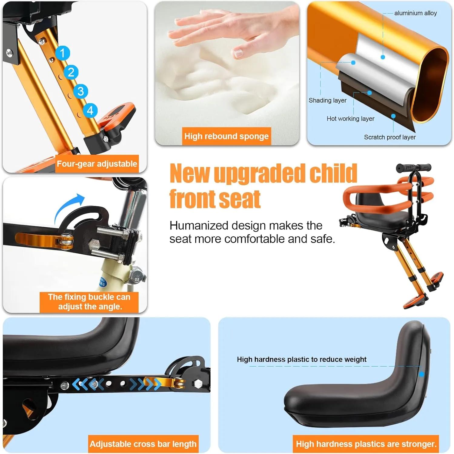 Kids Bike Seat with Handlebar Attachment, Detachable Front Mounted Child Bicycle Seats with Foot Pedals for Children 2~5 Years, Compatible with All Adult Mountain Bikes (Handle Seat)